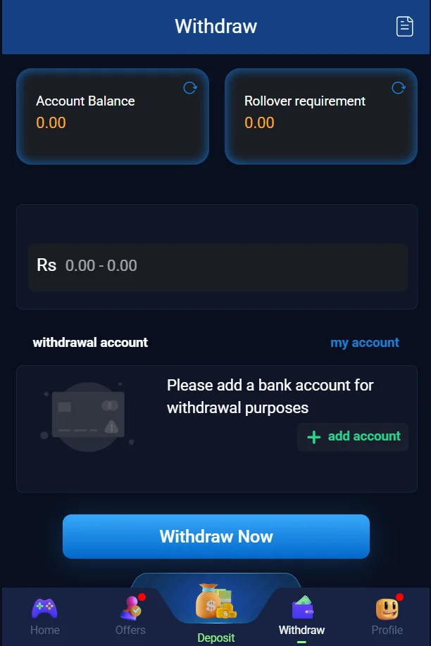899u game withdrwal dashboard