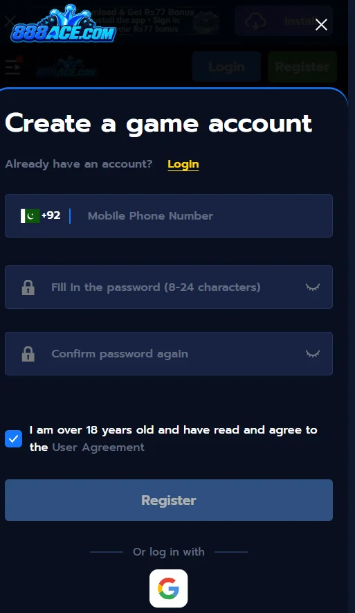 888ace game register